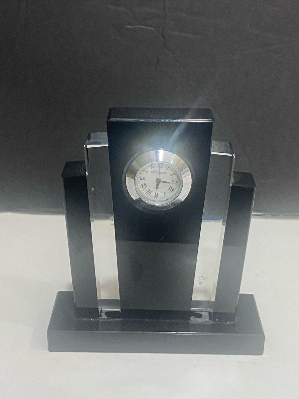 Leonardo Contemporary Art Deco Crystal Clock Black Clear Mirrored Skyscraper